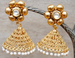 Antique Gold Flower Jhumki Earrings